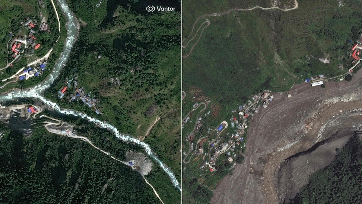 Satellitenbilder nach der Himalaya-Sturzflut: Ganze Dörfer sind unter Schlamm begraben