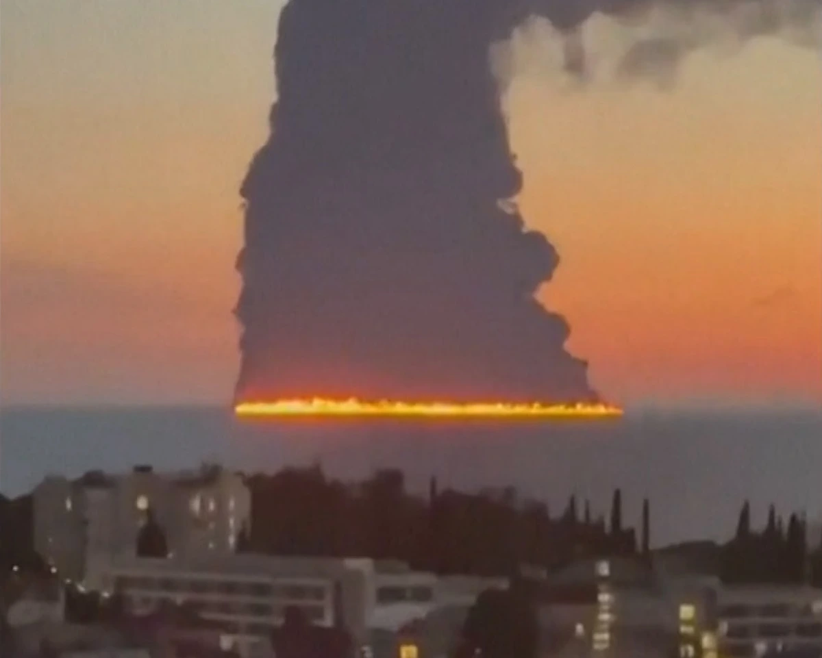 Naval drone hits oil tanker off Russian resort city Sochi, triggering massive blaze